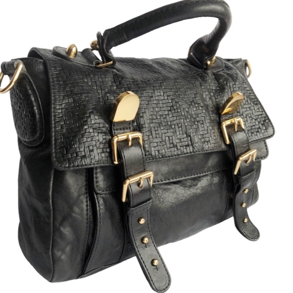 C C Skye Upper Eastside Black Leather Top Handle Embossed Buckle Satchel - Picture 2 of 16